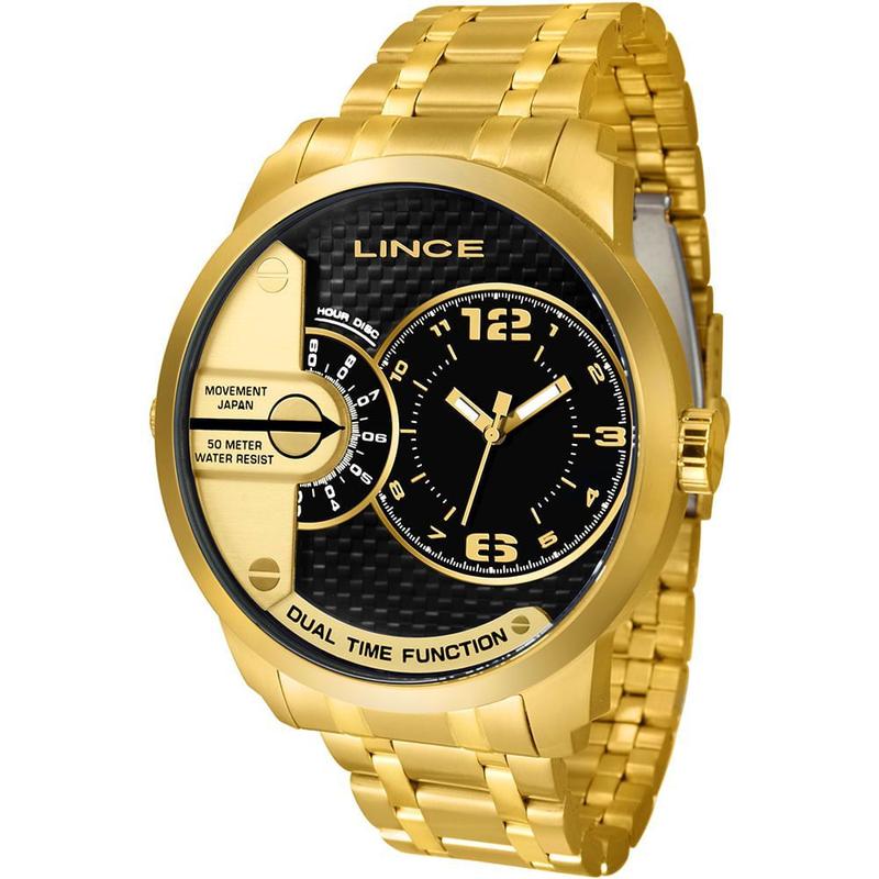 Relógio LINCE masculino Dual Time dourado MRGH049L P2KX - Relógio